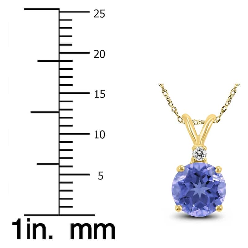 14K Yellow Gold 5MM Round Tanzanite and Diamond Pendant