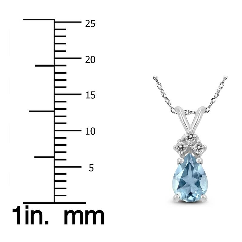 14K White Gold 6x4MM Pear Aquamarine and Diamond Pendant