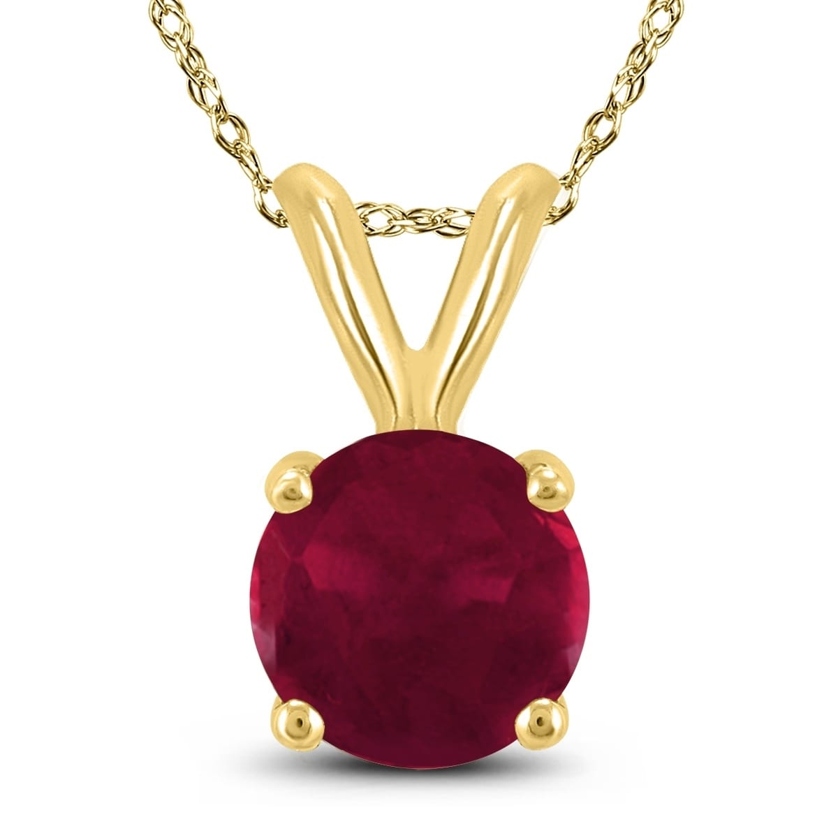 14K Yellow Gold 5MM Round Ruby Pendant