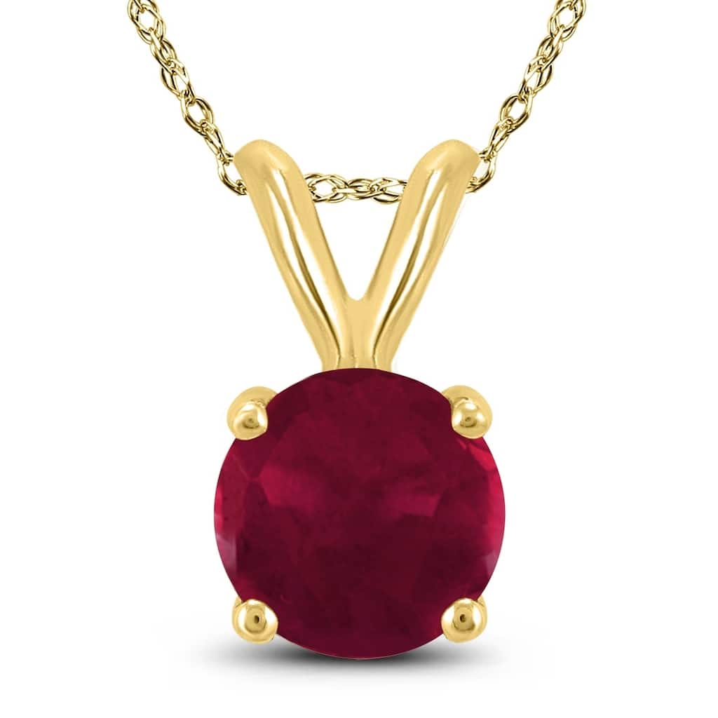 14K Yellow Gold 5MM Round Ruby Pendant