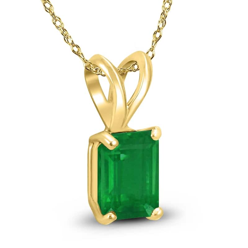 14K Yellow Gold 5x3MM Emerald Shaped Emerald Pendant