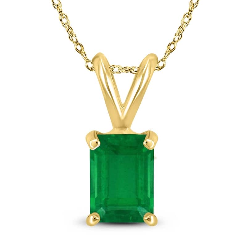 14K Yellow Gold 5x3MM Emerald Shaped Emerald Pendant