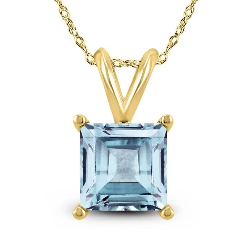 14K Yellow Gold 6MM Square Aquamarine Pendant