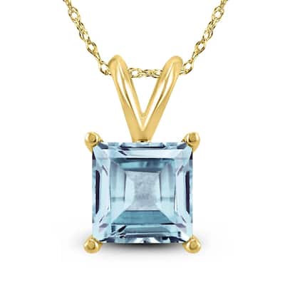 14K Yellow Gold 6MM Square Aquamarine Pendant