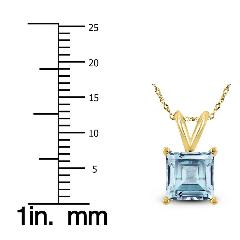 14K Yellow Gold 6MM Square Aquamarine Pendant