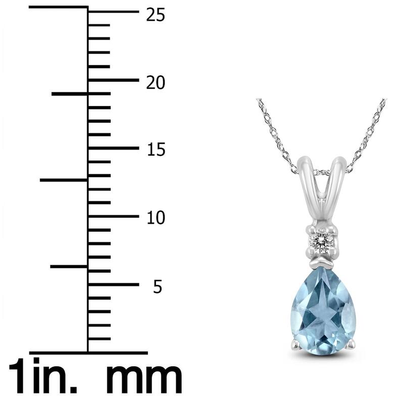 14K White Gold 5x3MM Pear Aquamarine and Diamond Pendant