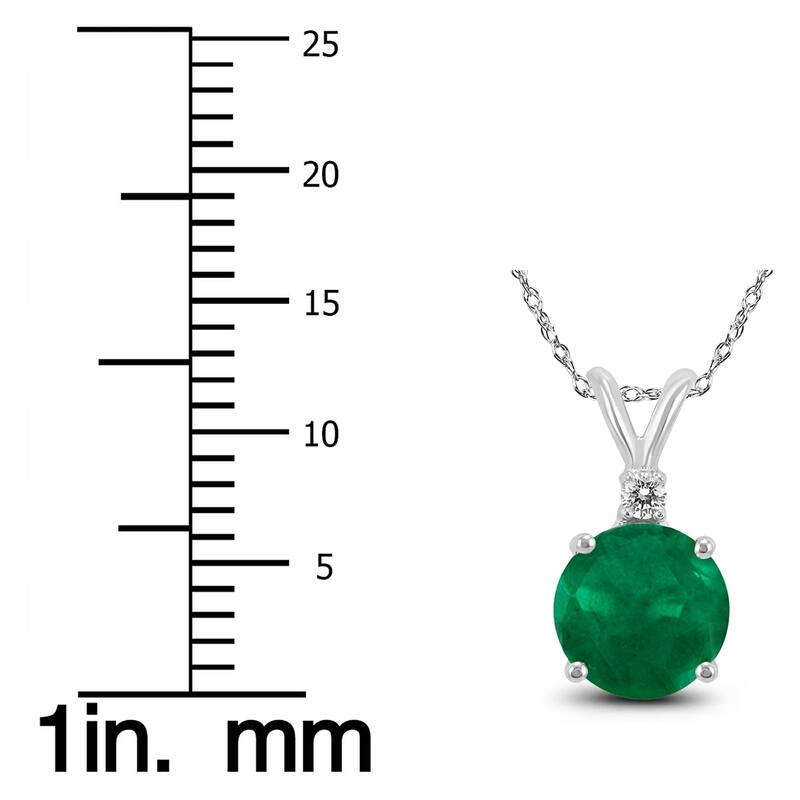 14K White Gold 5MM Round Emerald and Diamond Pendant