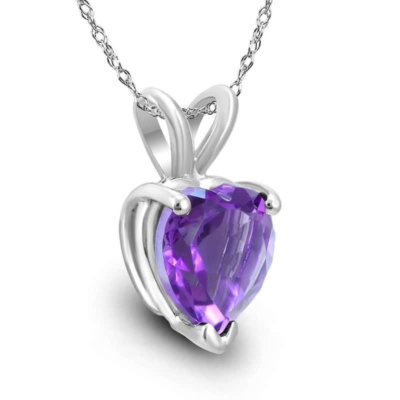 14K White Gold 7MM Heart Amethyst Pendant
