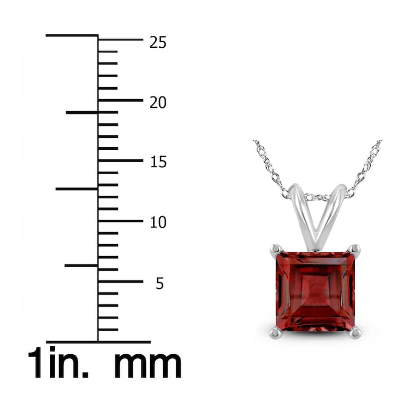 14K White Gold 6MM Square Garnet Pendant