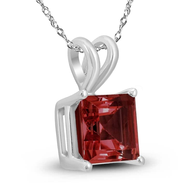 14K White Gold 6MM Square Garnet Pendant