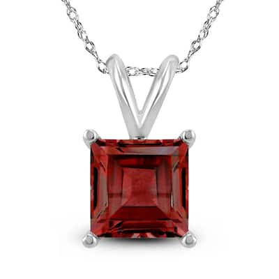 14K White Gold 6MM Square Garnet Pendant