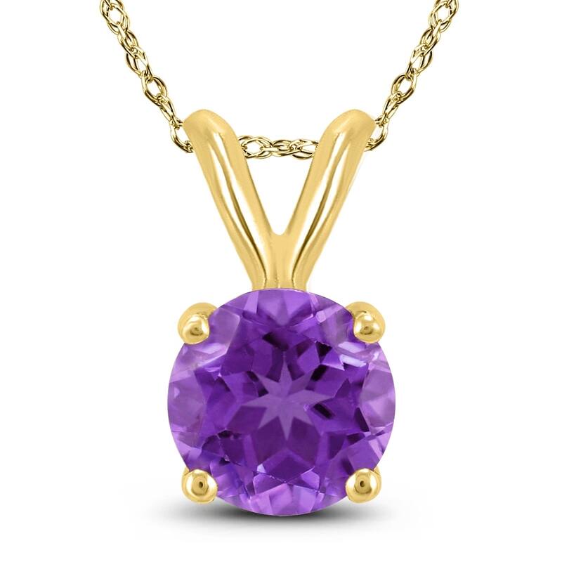 14K Yellow Gold 5MM Round Amethyst Pendant