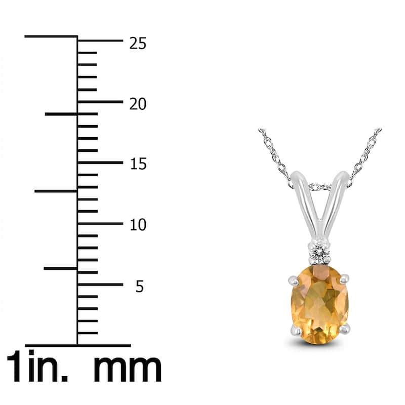14K White Gold 6x4MM Oval Citrine and Diamond Pendant