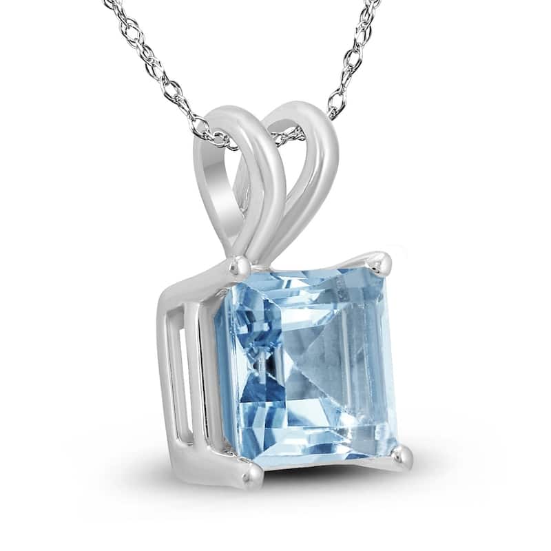 14K White Gold 6MM Square Aquamarine Pendant