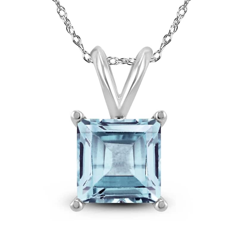 14K White Gold 6MM Square Aquamarine Pendant