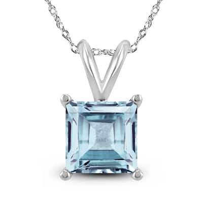 14K White Gold 6MM Square Aquamarine Pendant