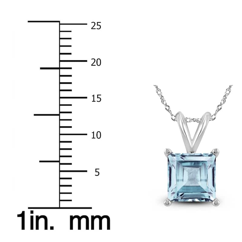14K White Gold 6MM Square Aquamarine Pendant