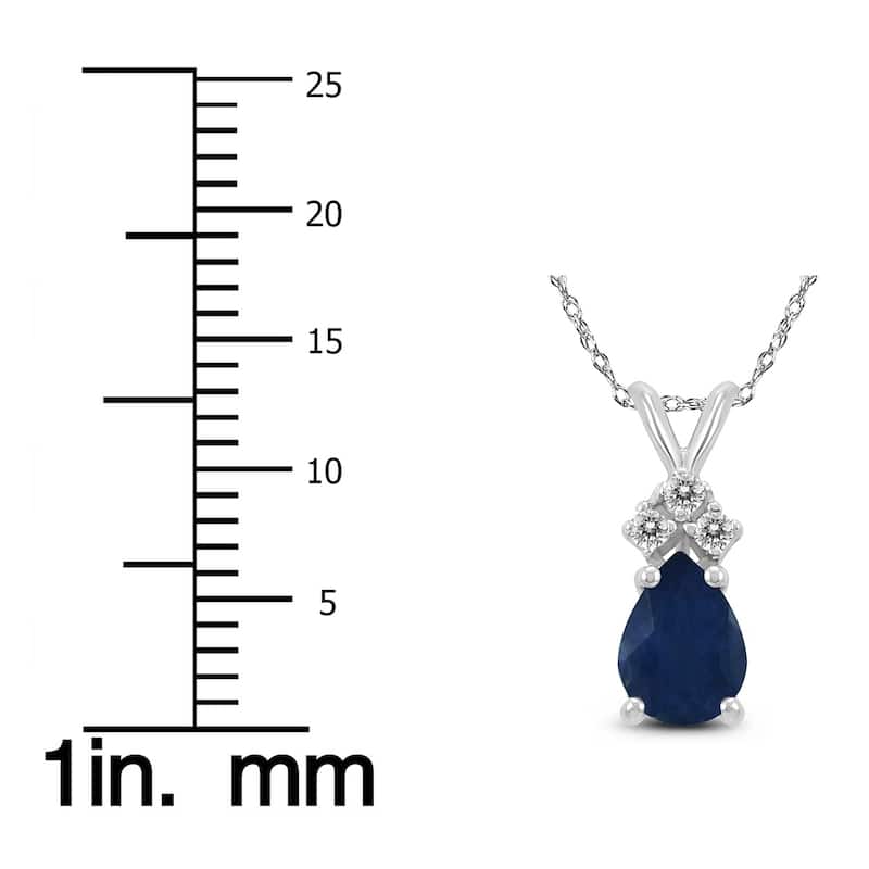 14K White Gold 6x4MM Pear Sapphire and Diamond Pendant