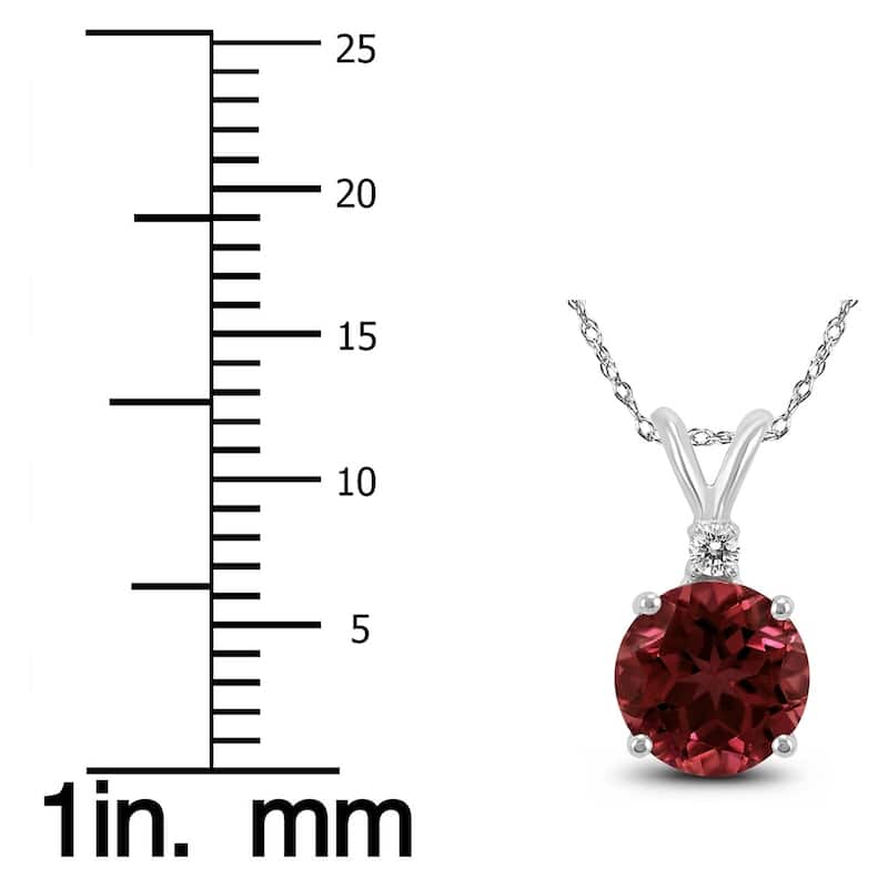 14K White Gold 5MM Round Garnet and Diamond Pendant