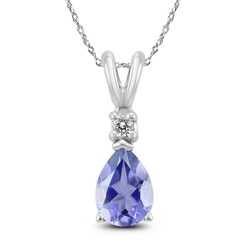 14K White Gold 6x4MM Pear Tanzanite and Diamond Pendant