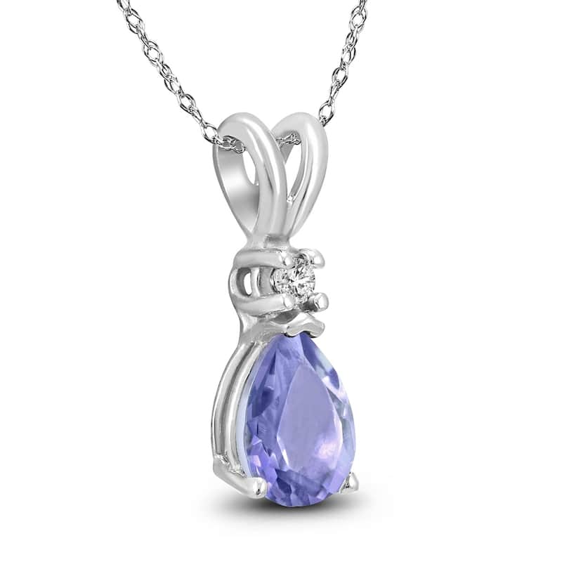 14K White Gold 6x4MM Pear Tanzanite and Diamond Pendant