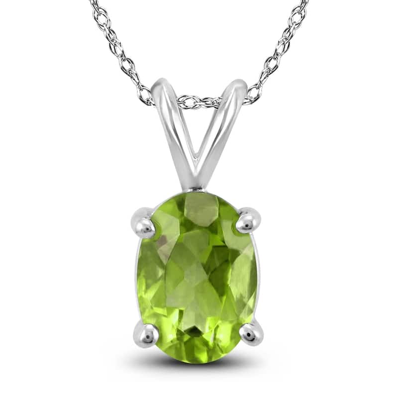 14K White Gold 7x5MM Oval Peridot Pendant