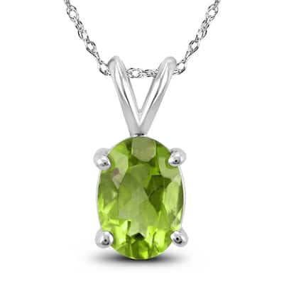 14K White Gold 7x5MM Oval Peridot Pendant
