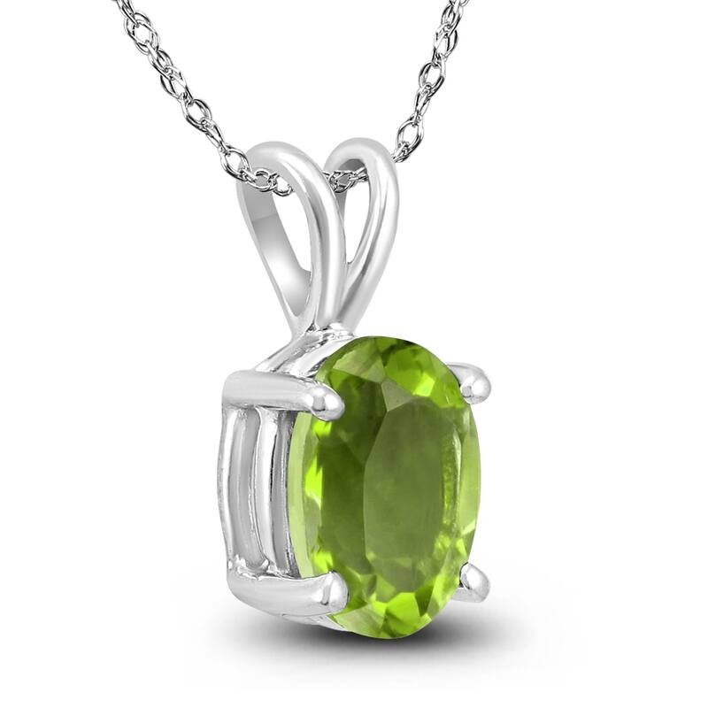 14K White Gold 7x5MM Oval Peridot Pendant