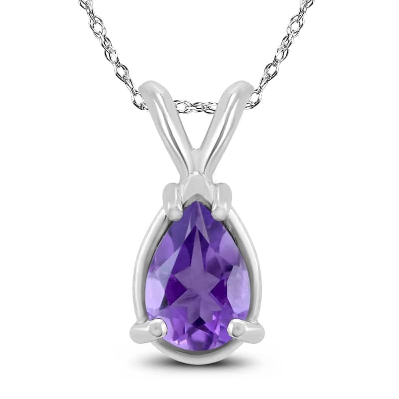 14K White Gold 6x4MM Pear Amethyst Pendant