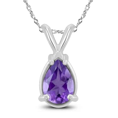 14K White Gold 6x4MM Pear Amethyst Pendant