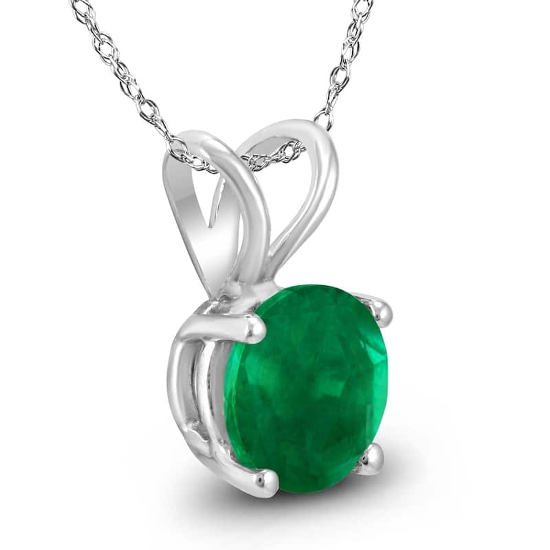 14K White Gold 4MM Round Emerald Pendant