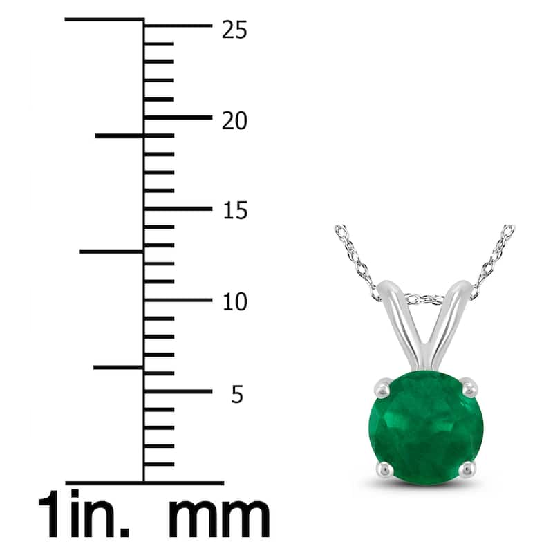 14K White Gold 4MM Round Emerald Pendant