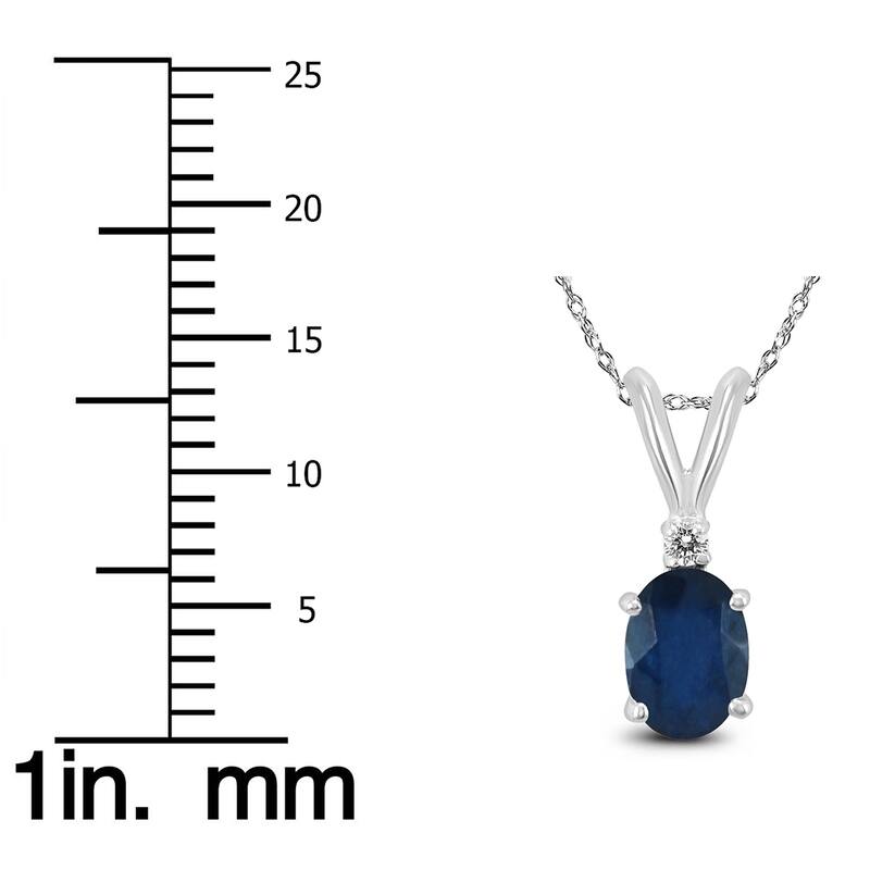 14K White Gold 5x3MM Oval Sapphire and Diamond Pendant