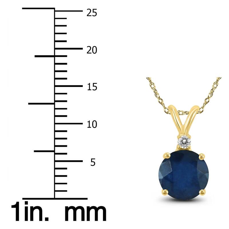 14K Yellow Gold 5MM Round Sapphire and Diamond Pendant