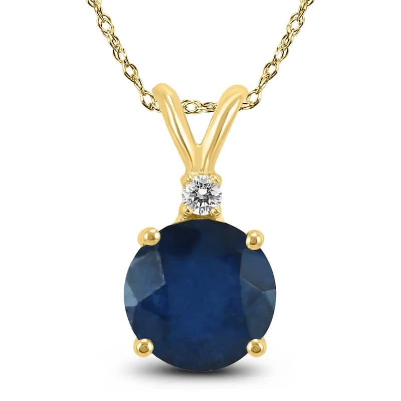 14K Yellow Gold 5MM Round Sapphire and Diamond Pendant