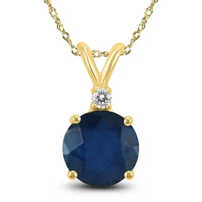 14K Yellow Gold 5MM Round Sapphire and Diamond Pendant
