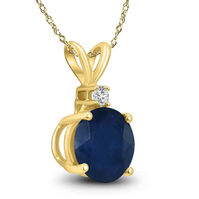 14K Yellow Gold 5MM Round Sapphire and Diamond Pendant