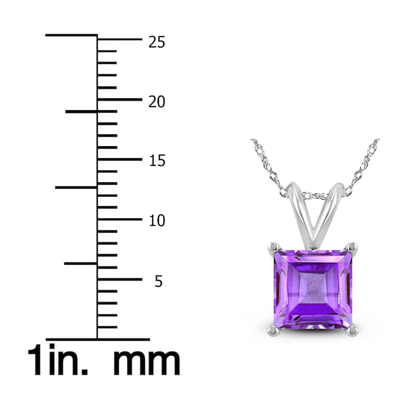 14K White Gold 6MM Square Amethyst Pendant
