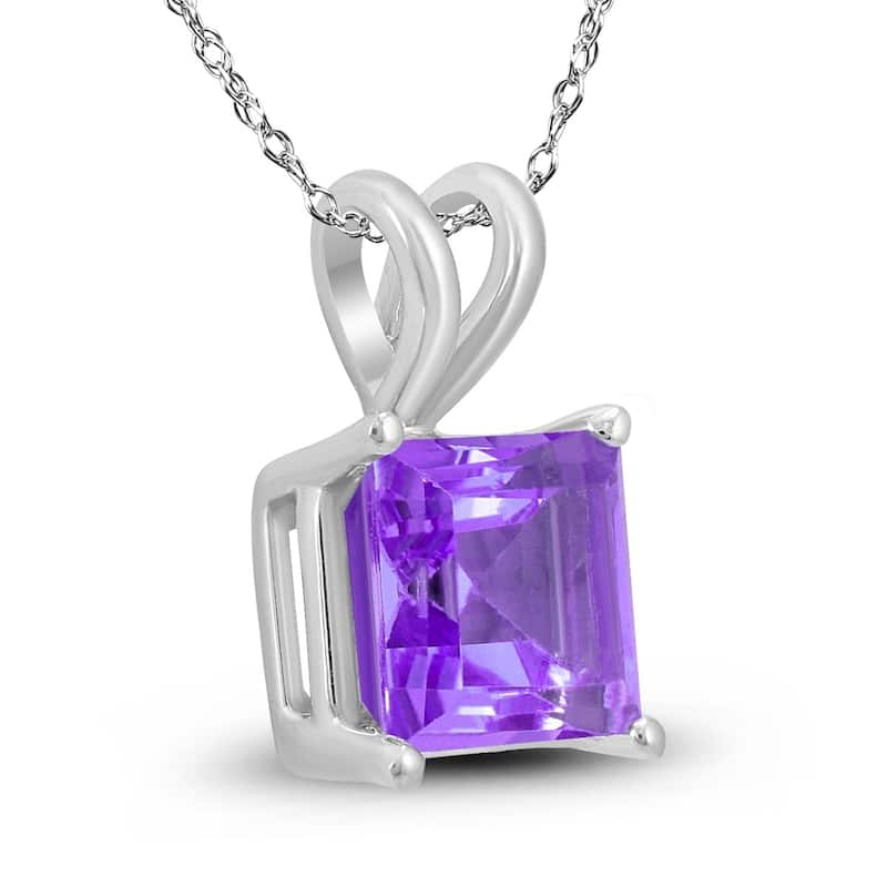 14K White Gold 6MM Square Amethyst Pendant
