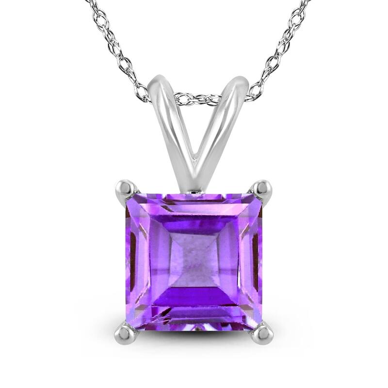 14K White Gold 6MM Square Amethyst Pendant
