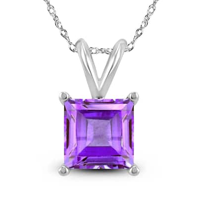 14K White Gold 6MM Square Amethyst Pendant