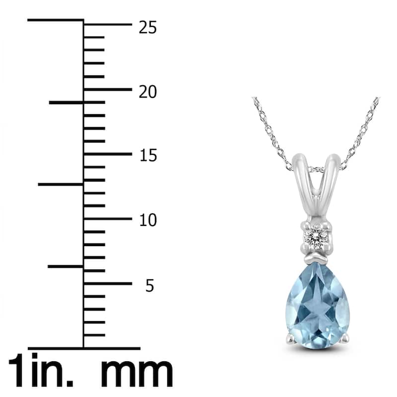 14K White Gold 6x4MM Pear Aquamarine and Diamond Pendant