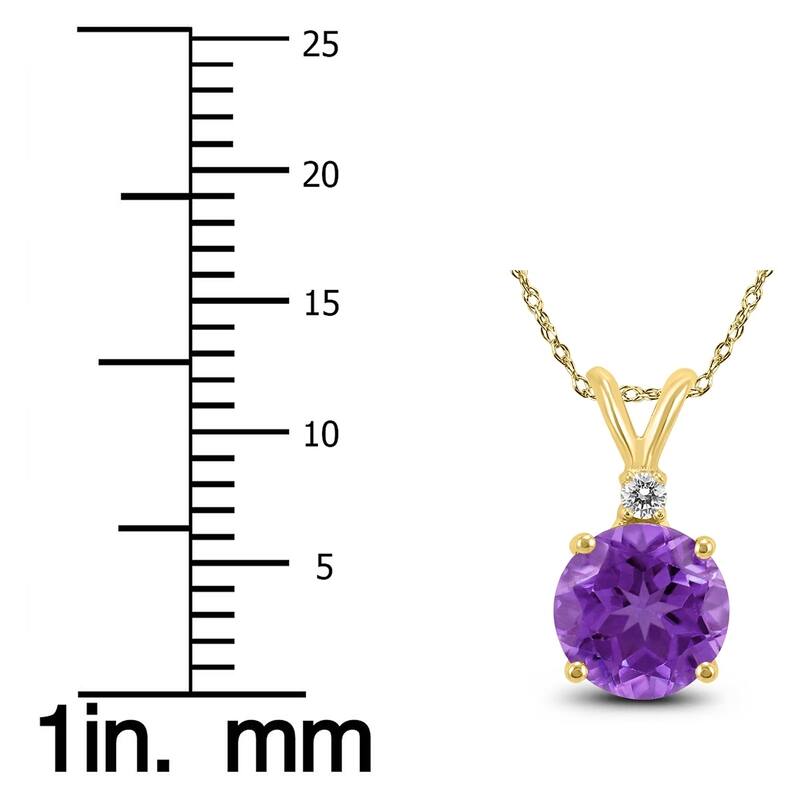 14K Yellow Gold 5MM Round Amethyst and Diamond Pendant