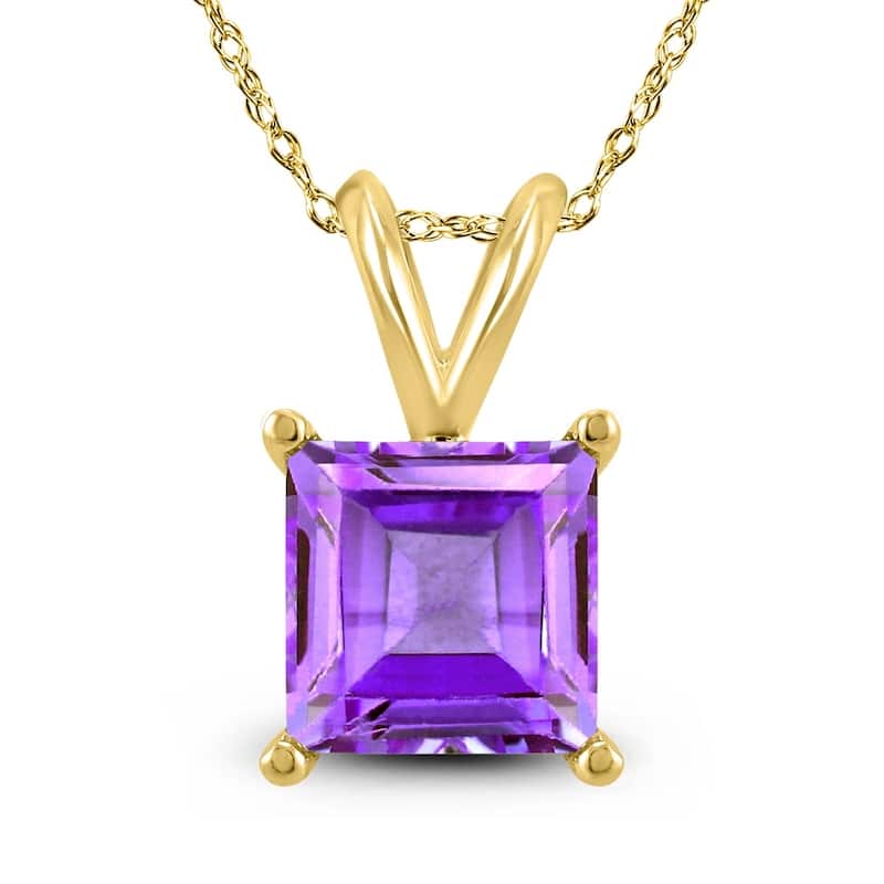 14K Yellow Gold 6MM Square Amethyst Pendant