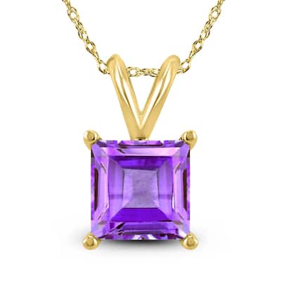 14K Yellow Gold 6MM Square Amethyst Pendant