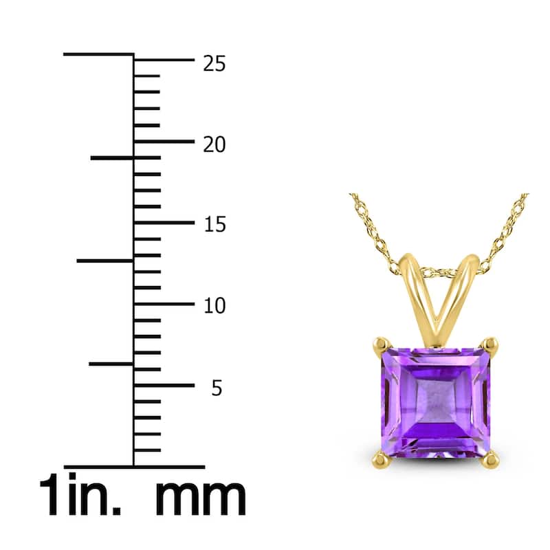 14K Yellow Gold 6MM Square Amethyst Pendant