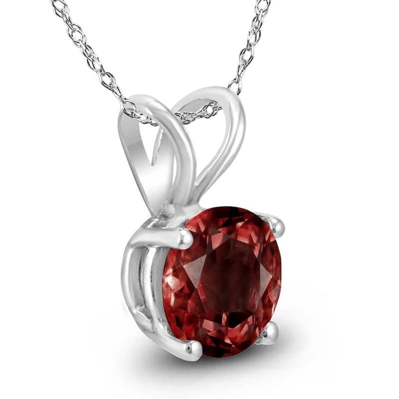 14K White Gold 5MM Round Garnet Pendant