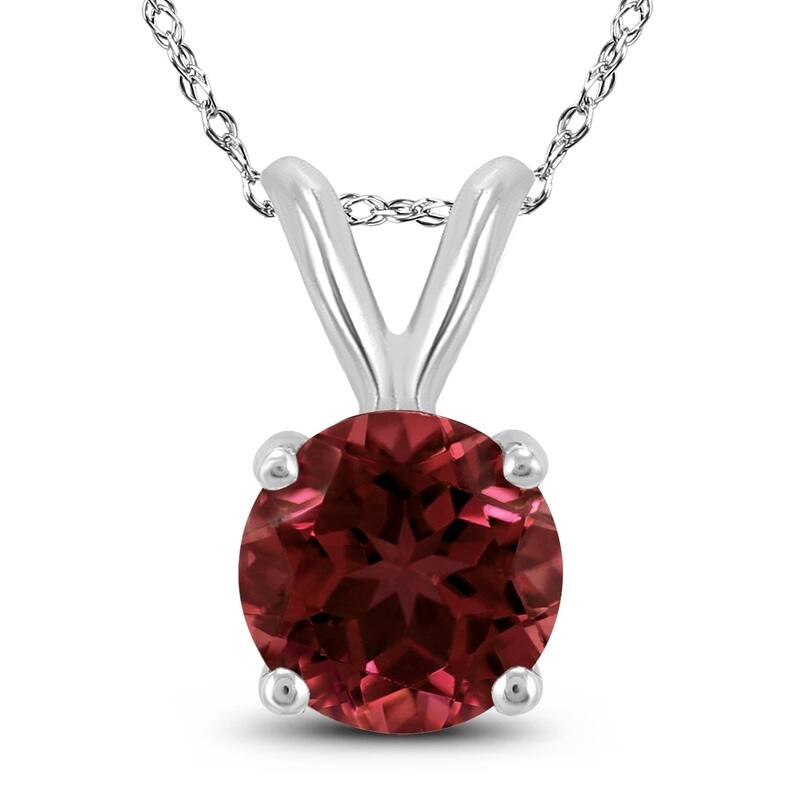 14K White Gold 5MM Round Garnet Pendant