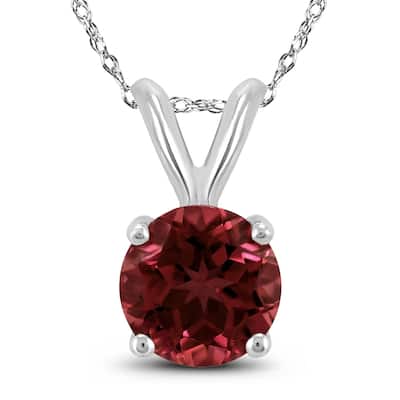 14K White Gold 5MM Round Garnet Pendant