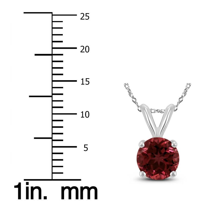 14K White Gold 5MM Round Garnet Pendant